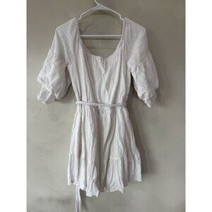 Showpo White Cotton Mini Dress Ruffle Hem Flutter Sleeve Women’s 12 Large Short
